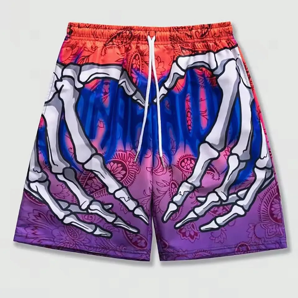 Men'S Summer Skeleton Hand Element Print Quick Drying Shorts Men Summer Fashion Sports Breathable Shorts Trend Comfortable