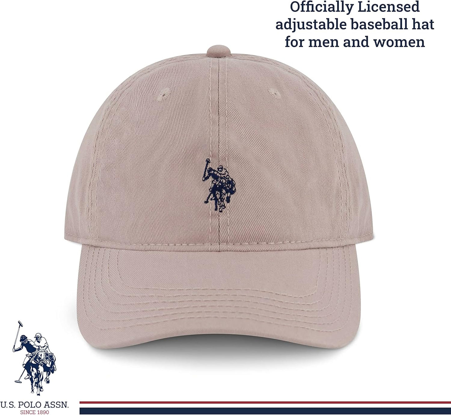 Mens Mens Washed Twill Cotton Adjustable Baseball Hat with Pony Logo and Curved Brimbaseball Cap