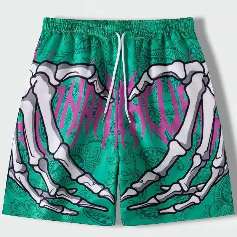 Men'S Summer Skeleton Hand Element Print Quick Drying Shorts Men Summer Fashion Sports Breathable Shorts Trend Comfortable