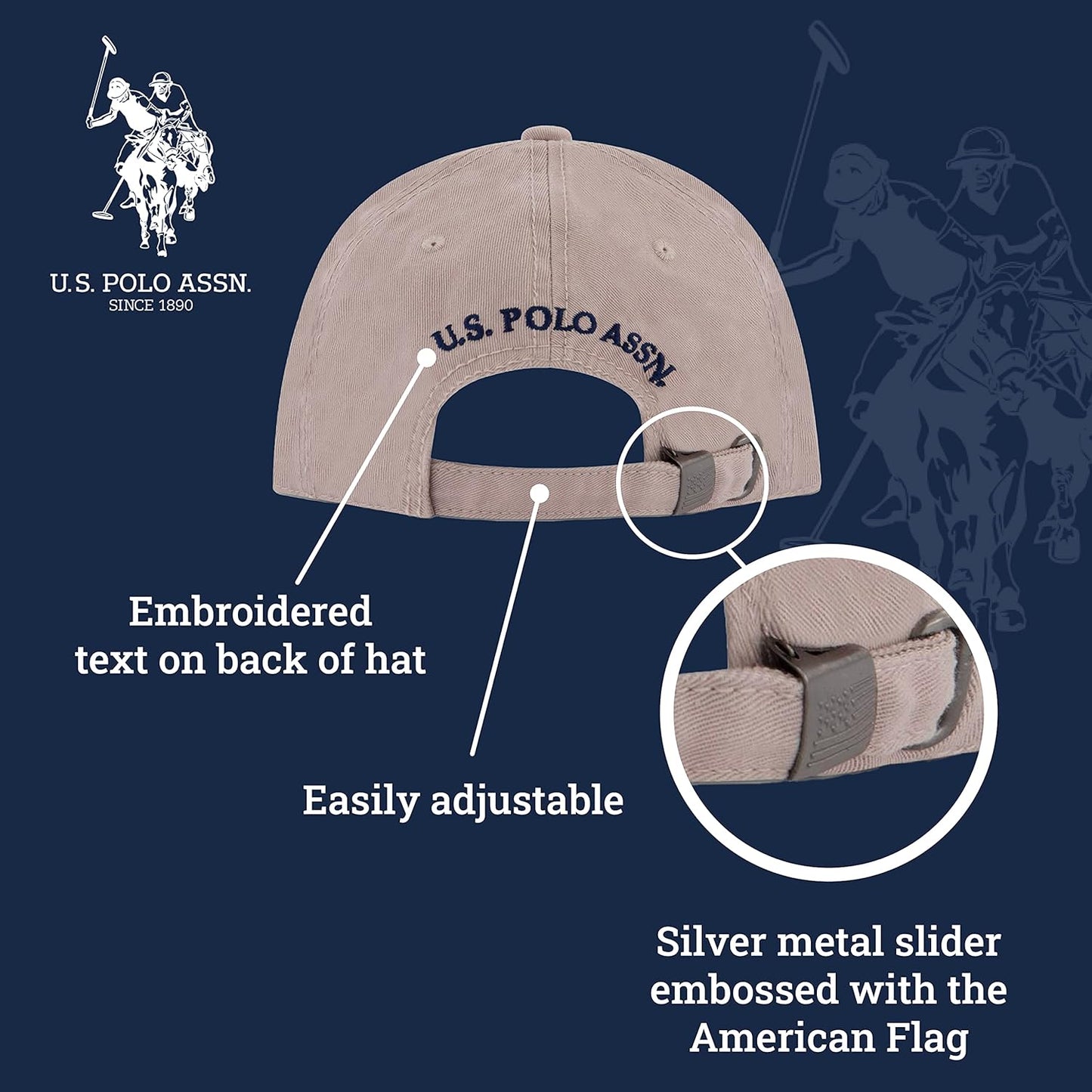Mens Mens Washed Twill Cotton Adjustable Baseball Hat with Pony Logo and Curved Brimbaseball Cap