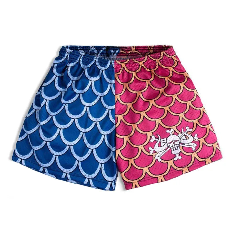 One Piece Anime Shorts for Men Quick Dry Board Trunks Shorts Bathing Suit Breathable Drawstring with Pockets for Surfing Beach