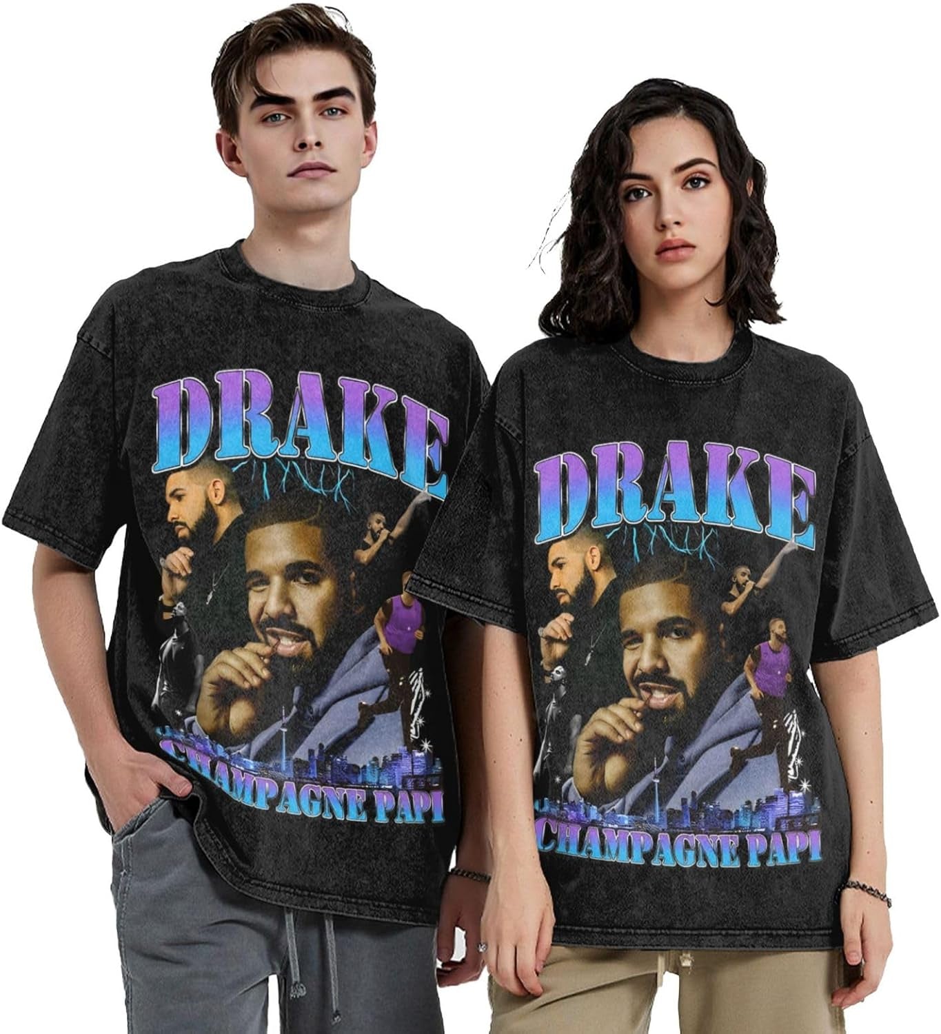 Men'S Retro Drakes T-Shirt Washed Vintage Short Sleeve Tees Cotton Top 708721489
