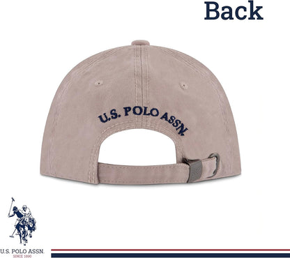 Mens Mens Washed Twill Cotton Adjustable Baseball Hat with Pony Logo and Curved Brimbaseball Cap