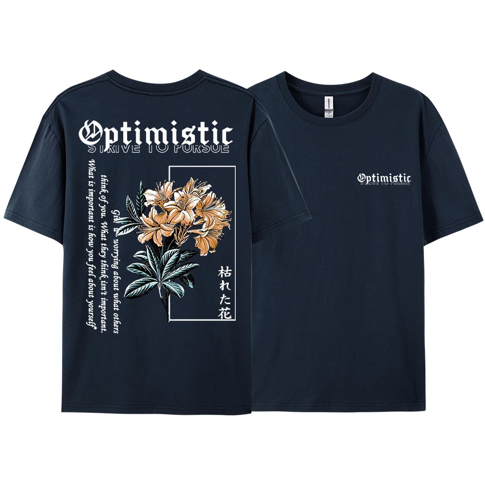 Optimistic Strive to Porsue Harajuku Flower Printing Male Tshirt Oversized Loose T Shirts Cotton T Shirts Breathable T-Shirts