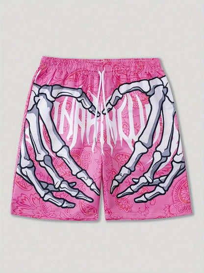 Men'S Summer Skeleton Hand Element Print Quick Drying Shorts Men Summer Fashion Sports Breathable Shorts Trend Comfortable