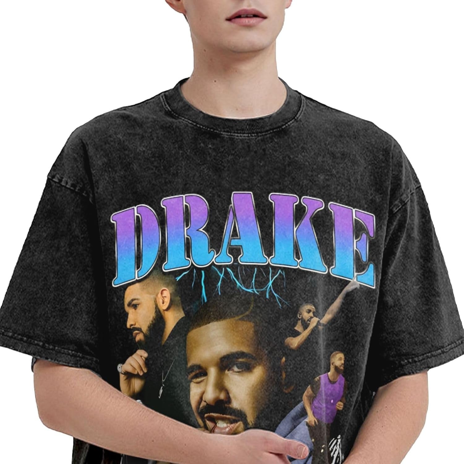 Men'S Retro Drakes T-Shirt Washed Vintage Short Sleeve Tees Cotton Top 708721489