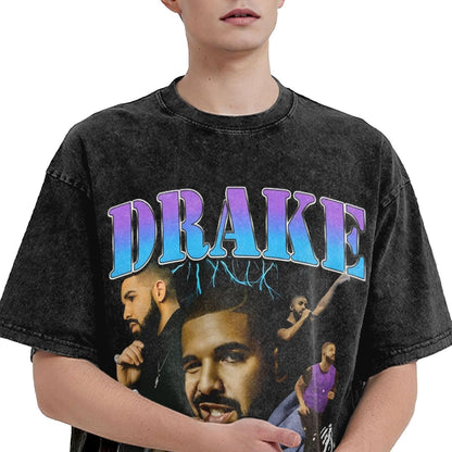 Men'S Retro Drakes T-Shirt Washed Vintage Short Sleeve Tees Cotton Top 708721489