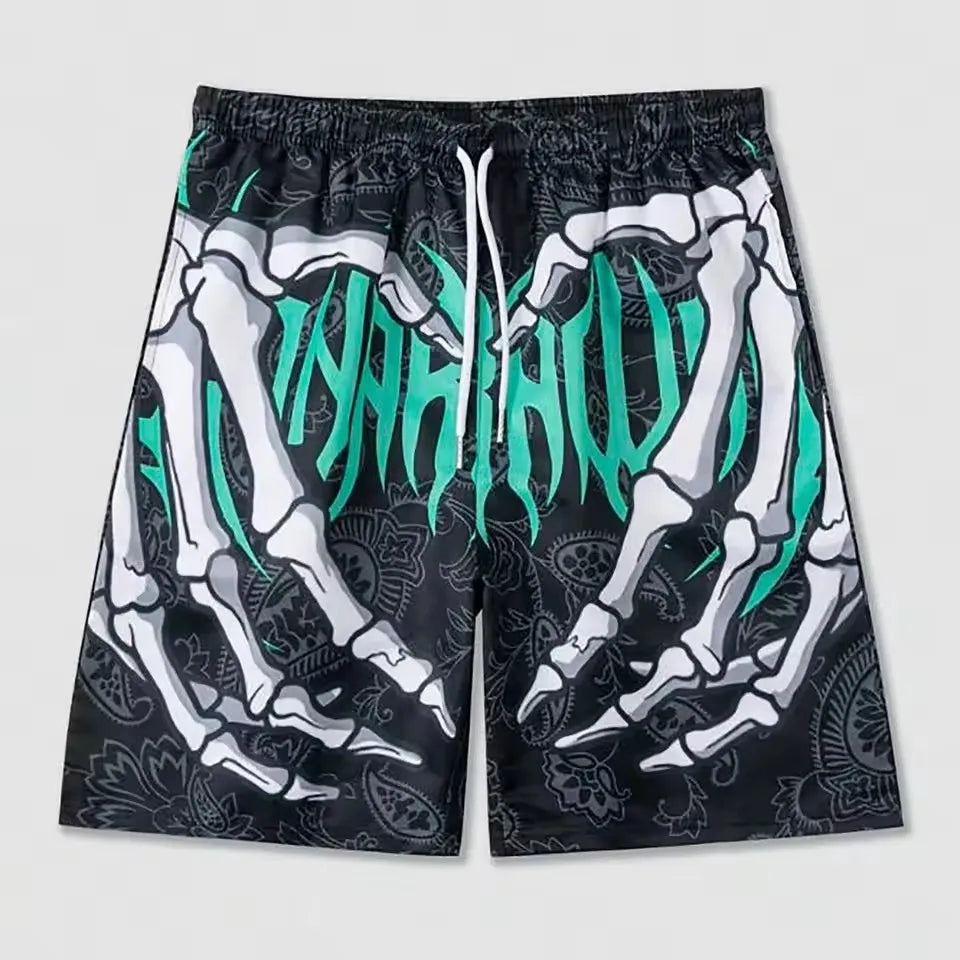 Men'S Summer Skeleton Hand Element Print Quick Drying Shorts Men Summer Fashion Sports Breathable Shorts Trend Comfortable