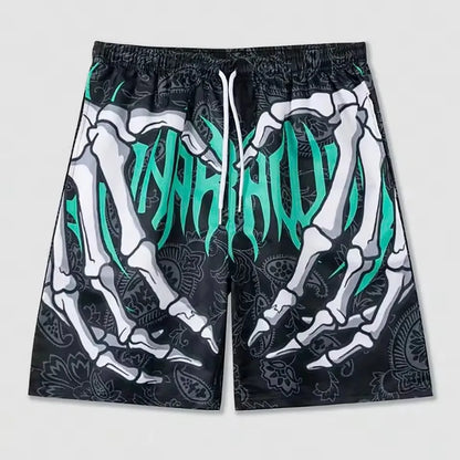 Men'S Summer Skeleton Hand Element Print Quick Drying Shorts Men Summer Fashion Sports Breathable Shorts Trend Comfortable