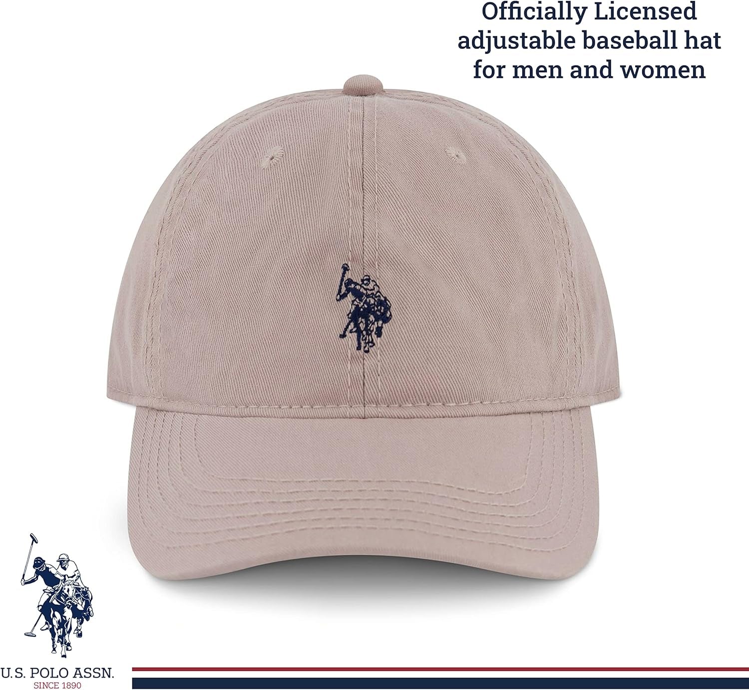 Mens Mens Washed Twill Cotton Adjustable Baseball Hat with Pony Logo and Curved Brimbaseball Cap
