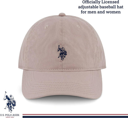 Mens Mens Washed Twill Cotton Adjustable Baseball Hat with Pony Logo and Curved Brimbaseball Cap