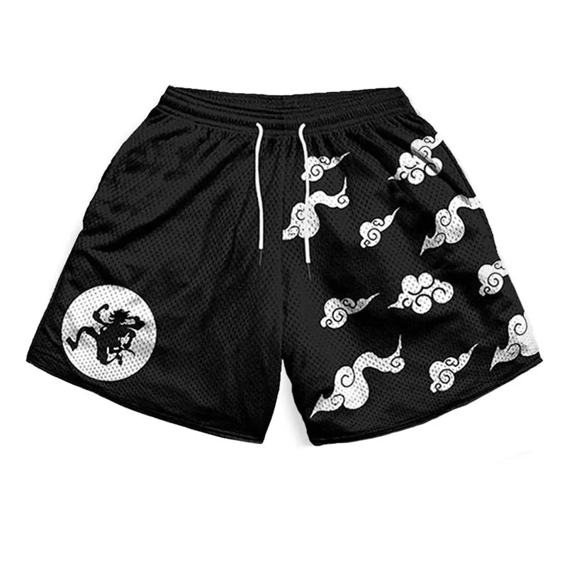 One Piece Anime Shorts for Men Quick Dry Board Trunks Shorts Bathing Suit Breathable Drawstring with Pockets for Surfing Beach