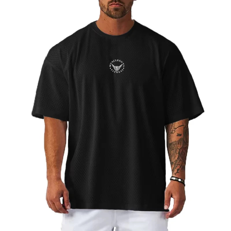 Oversized Loose Fashion Casual Hip Hop Shirt Mesh Quick Dry Men'S T-Shirt Gym Sports Fitness Running Training Short Sleeves Tees