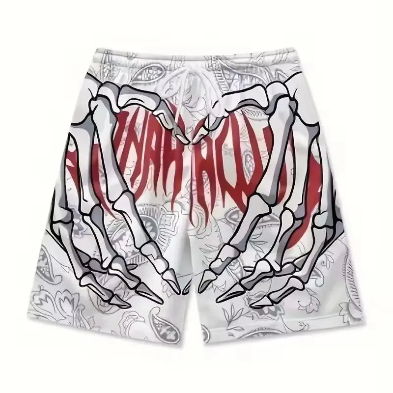 Men'S Summer Skeleton Hand Element Print Quick Drying Shorts Men Summer Fashion Sports Breathable Shorts Trend Comfortable