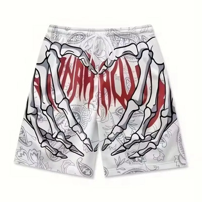 Men'S Summer Skeleton Hand Element Print Quick Drying Shorts Men Summer Fashion Sports Breathable Shorts Trend Comfortable