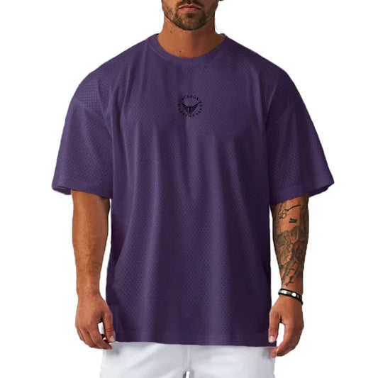 Oversized Loose Fashion Casual Hip Hop Shirt Mesh Quick Dry Men'S T-Shirt Gym Sports Fitness Running Training Short Sleeves Tees