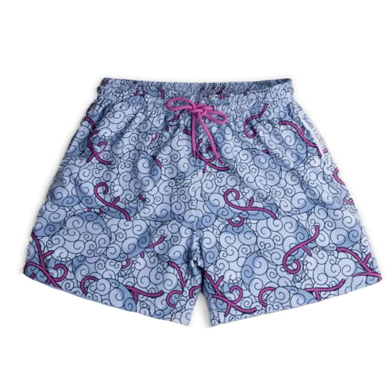 One Piece Anime Shorts for Men Quick Dry Board Trunks Shorts Bathing Suit Breathable Drawstring with Pockets for Surfing Beach