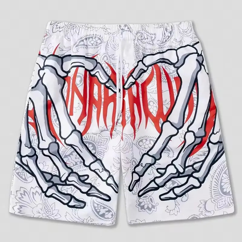 Men'S Summer Skeleton Hand Element Print Quick Drying Shorts Men Summer Fashion Sports Breathable Shorts Trend Comfortable