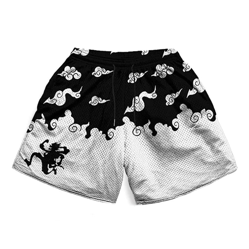 One Piece Anime Shorts for Men Quick Dry Board Trunks Shorts Bathing Suit Breathable Drawstring with Pockets for Surfing Beach