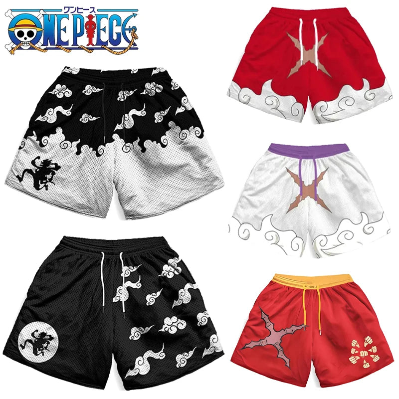 One Piece Anime Shorts for Men Quick Dry Board Trunks Shorts Bathing Suit Breathable Drawstring with Pockets for Surfing Beach