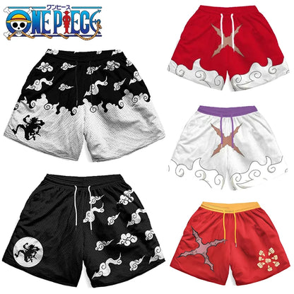 One Piece Anime Shorts for Men Quick Dry Board Trunks Shorts Bathing Suit Breathable Drawstring with Pockets for Surfing Beach