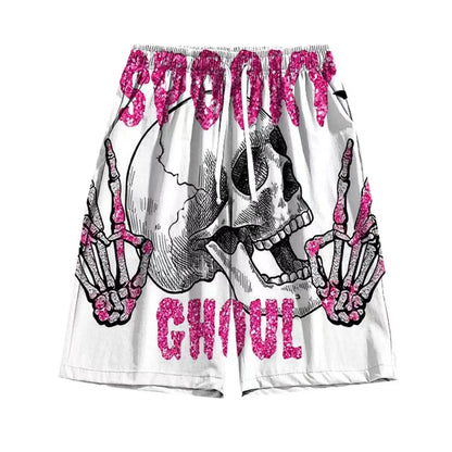 Men'S Summer Skeleton Hand Element Print Quick Drying Shorts Men Summer Fashion Sports Breathable Shorts Trend Comfortable