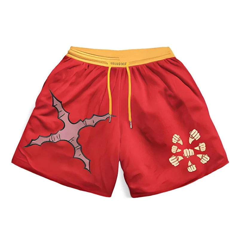 One Piece Anime Shorts for Men Quick Dry Board Trunks Shorts Bathing Suit Breathable Drawstring with Pockets for Surfing Beach