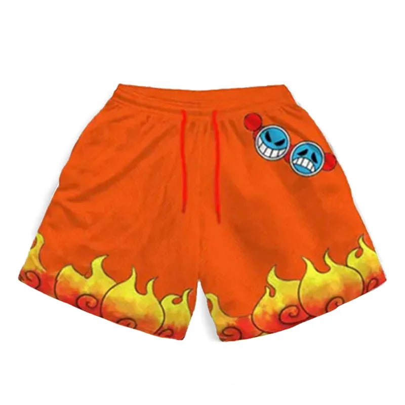 One Piece Anime Shorts for Men Quick Dry Board Trunks Shorts Bathing Suit Breathable Drawstring with Pockets for Surfing Beach