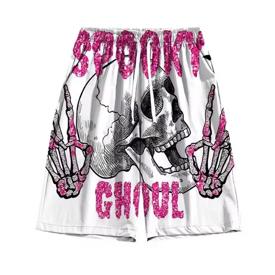 Men'S Summer Skeleton Hand Element Print Quick Drying Shorts Men Summer Fashion Sports Breathable Shorts Trend Comfortable