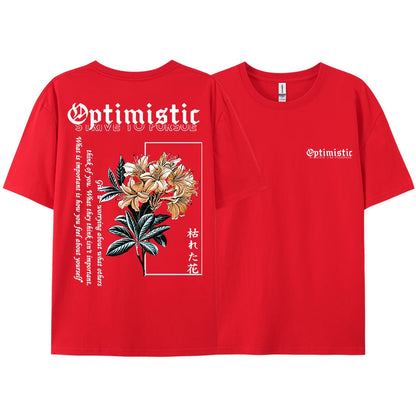 Optimistic Strive to Porsue Harajuku Flower Printing Male Tshirt Oversized Loose T Shirts Cotton T Shirts Breathable T-Shirts