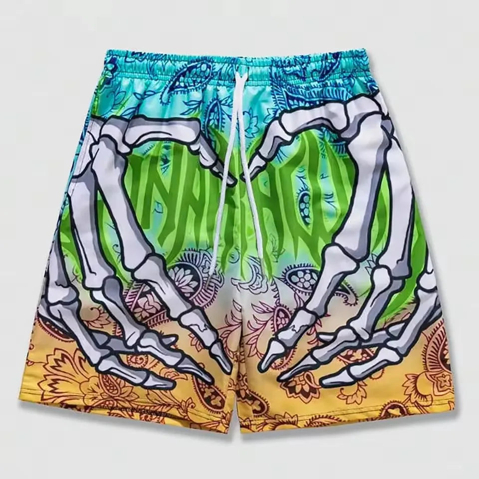 Men'S Summer Skeleton Hand Element Print Quick Drying Shorts Men Summer Fashion Sports Breathable Shorts Trend Comfortable
