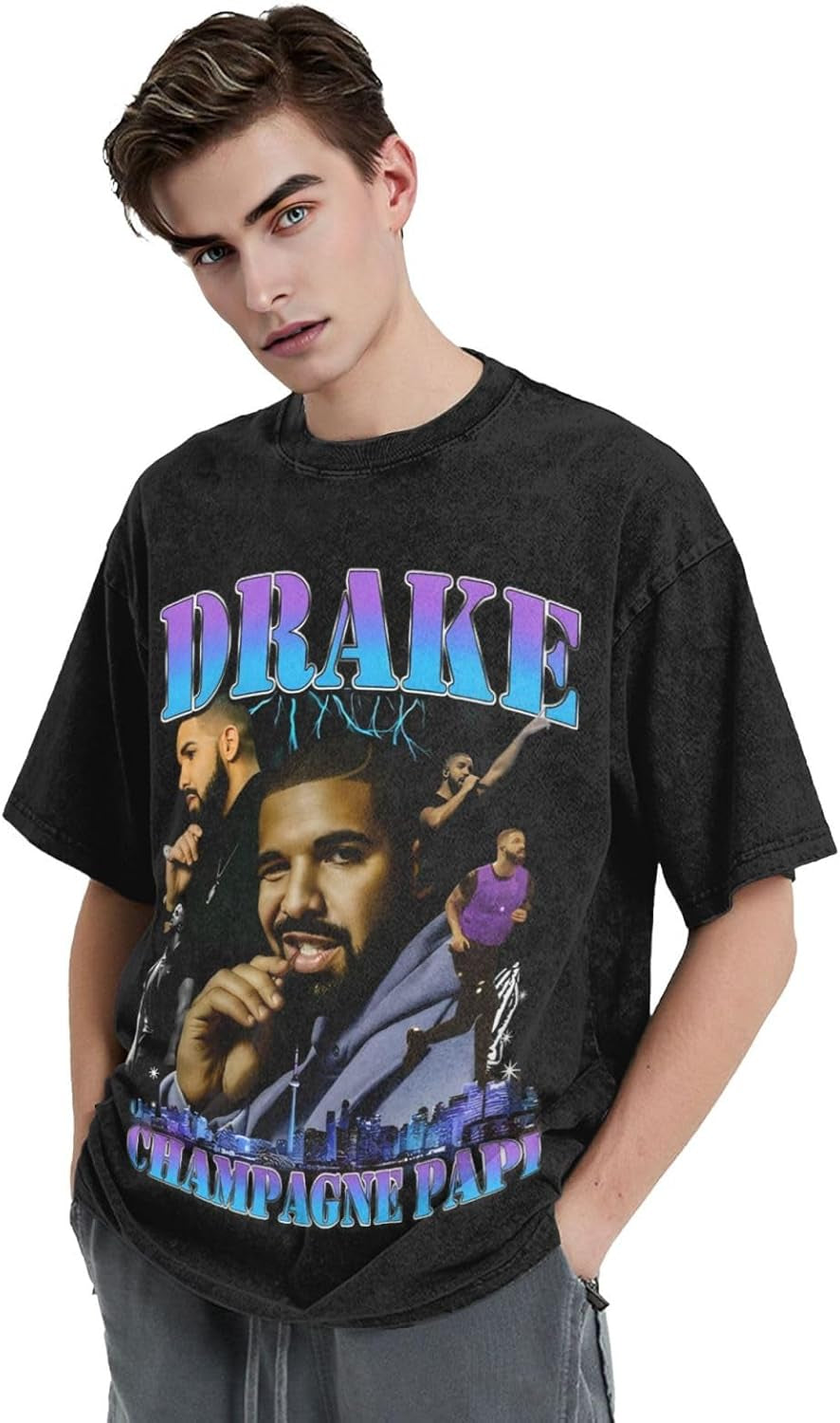 Men'S Retro Drakes T-Shirt Washed Vintage Short Sleeve Tees Cotton Top 708721489