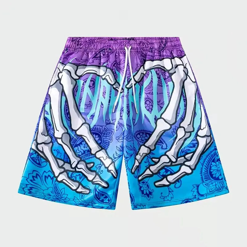Men'S Summer Skeleton Hand Element Print Quick Drying Shorts Men Summer Fashion Sports Breathable Shorts Trend Comfortable